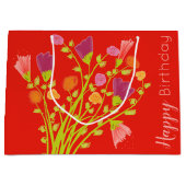 Oranje rode bloemrijke Happy Birthday Gift Bag Groot Cadeauzakje (Voorkant)