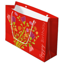 Oranje rode bloemrijke Happy Birthday Gift Bag Groot Cadeauzakje