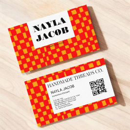 Oranje Rode Checkerboard Patroon QR Code Handgemaa Visitekaartje