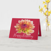 Oranje Rode Dahlia Bloedrode achtergrond Birthday Kaart (Gele Bloem)
