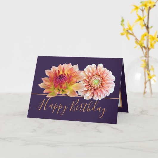 Oranje Rode Dahlias Prachtige Bloemboeket Verjaard Kaart (Gele Bloem)