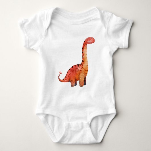 Oranje Rode Dinosaurus – Leuke Tekentril Dinoshirt Romper (Voorkant)