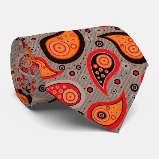 Oranje rode elegante  paisley stropdas (Opgerold)