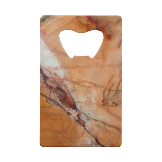 Oranje rode en witte geveineerde marmer creditkaart flessenopener (Voorkant)