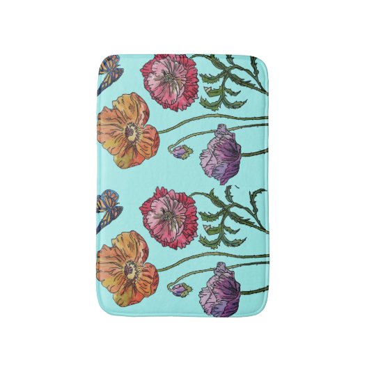 Oranje rode gele papaver bloemen Bath Mat (Voorkant Verticaal)