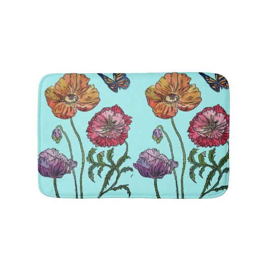 Oranje rode gele papaver bloemen Bath Mat (Voorkant)