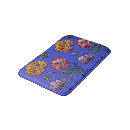 Oranje rode gele papaver bloemen Bath Mat (Gekanteld)