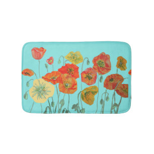 Oranje rode gele papaver bloemen Bath Mat