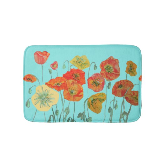 Oranje rode gele papaver bloemen Bath Mat (Voorkant)