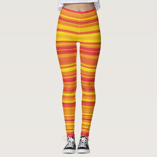 Oranje rode gele strepen leggings (Voorkant)
