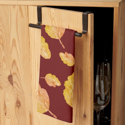 Oranje rode gezellige herfstherfstbladeren theedoek (Derde Gevouwen)