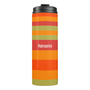 Oranje rode groene gestreepte gepersonaliseerde yo thermosbeker