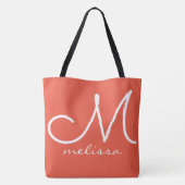 Oranje rode grote Canvas tas met haar naam (Achterkant)