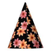 Oranje rode herfstbloem zwart Verjaardag Feesthoedjes (Achterkant)