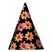 Oranje rode herfstbloem zwart Verjaardag Feesthoedjes (Rechts)