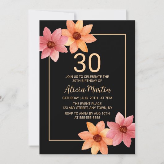 Oranje rode herfstflora elke leeftijd zwart Verjaa Kaart (Voorkant)