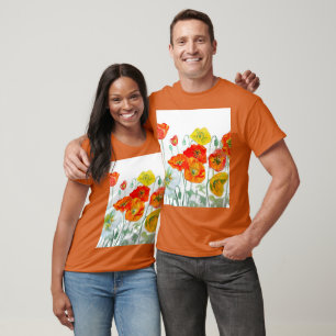 Oranje Rode Klaproos Bloem Patroon Waterverf Trouw T-shirt