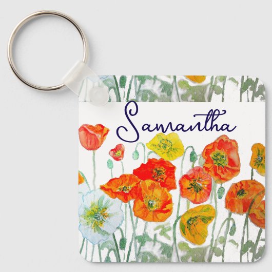 Oranje Rode Klaproos Bloempatroon Dank je wel Sleutelhanger (Voorkant)