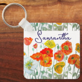 Oranje Rode Klaproos Bloempatroon Dank je wel Sleutelhanger (Voorkant)