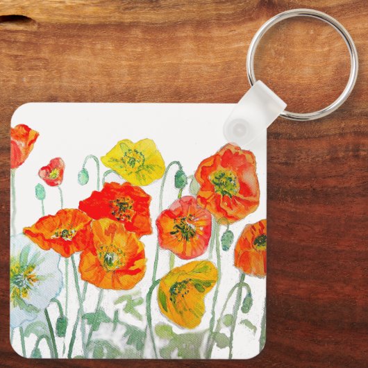 Oranje Rode Klaproos Bloempatroon Dank je wel Sleutelhanger (Achterkant)