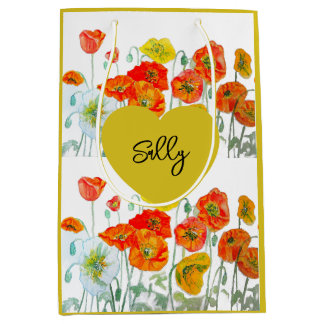 Oranje Rode Klaproos Klaprozen Aquarel Vrouw Bloem Medium Cadeauzakje