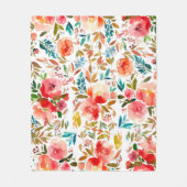 Oranje rode kleurrijke roos bloemenzomer fleece deken (Voorkant)
