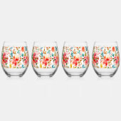 Oranje rode kleurrijke roos bloemenzomer wijnglas zonder voet (Voorkant)