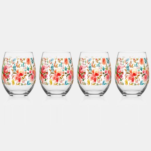 Oranje rode kleurrijke roos bloemenzomer wijnglas zonder voet (Voorkant)