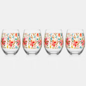 Oranje rode kleurrijke roos bloemenzomer wijnglas zonder voet (Achterkant)