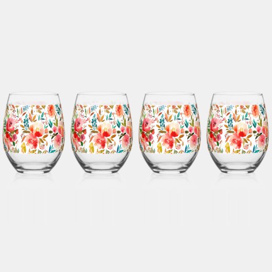 Oranje rode kleurrijke roos bloemenzomer wijnglas zonder voet (Achterkant)