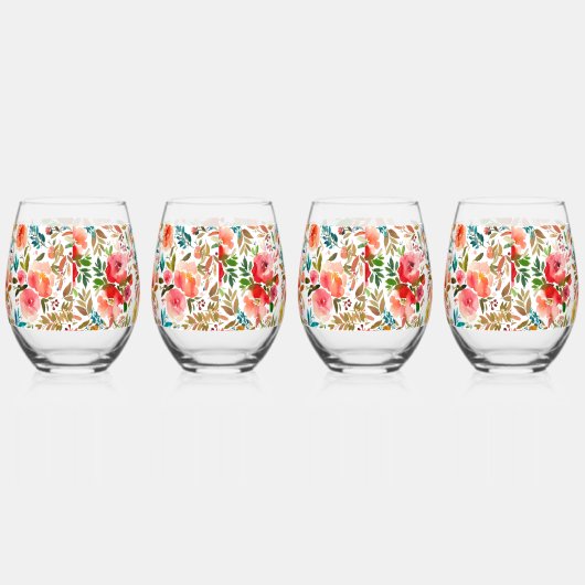 Oranje rode kleurrijke roos bloemenzomer wijnglas zonder voet (Links)