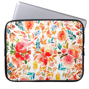 Oranje rode kleurrijke roos bloemrijke zomer laptop sleeve