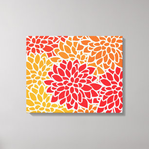 Oranje rode kleurrijke Vintage 60s Bloem Canvas Afdruk