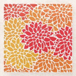 Oranje rode kleurrijke Vintage 60s Bloem Glazen Onderzetter