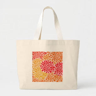 Oranje rode kleurrijke Vintage 60s Bloem Grote Tote Bag