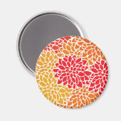 Oranje rode kleurrijke Vintage 60s Bloem Magneet (Voorkant / Achterkant)