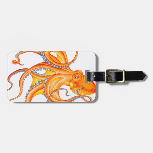 Oranje Rode Kraken Octopus Ink Art Dance Bagagelabel (Voorkant horizontaal)