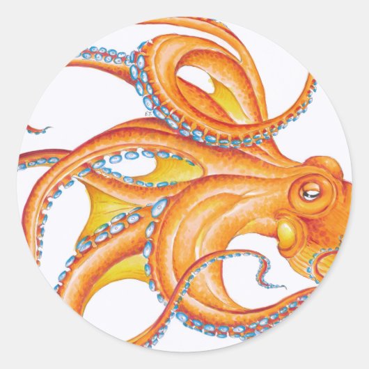 Oranje Rode Kraken Octopus Ink Art Dance Ronde Sticker (Voorkant)