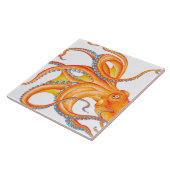 Oranje Rode Kraken Octopus Ink Art Dance Tegeltje (Zijkant)