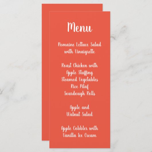 Oranje rode moderne kalligrafie menu (Voorkant / Achterkant)