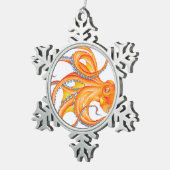 Oranje rode octopus Ink Art Dance Tin Sneeuwvlok Ornament (Rechts)