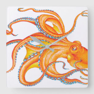 Oranje rode octopus Ink Art Dance Vierkante Klok