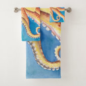 Oranje rode octopus Waterverf Ink Bad Handdoek (Insitu)
