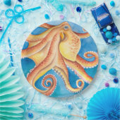 Oranje rode octopus Waterverf Ink Papieren Bordje (Feest)
