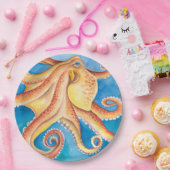 Oranje rode octopus Waterverf Ink Papieren Bordje (Feest)