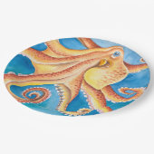 Oranje rode octopus Waterverf Ink Papieren Bordje (Gekanteld)