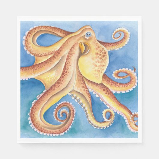Oranje rode octopus Waterverf Ink Servet (Voorkant)