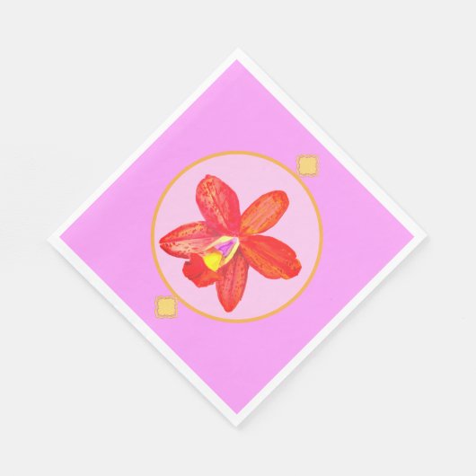 Oranje rode orchidee papieren servetten (Hoek)