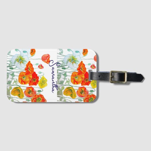 Oranje rode papaver bloemenpatroon dank u bagagelabel (Voorkant (horizontaal))
