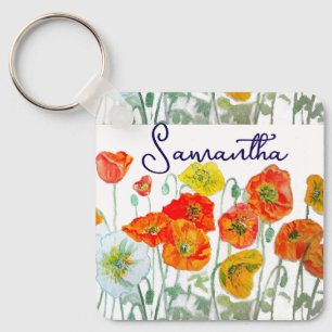 Oranje rode papaver bloemenpatroon dank u sleutelhanger